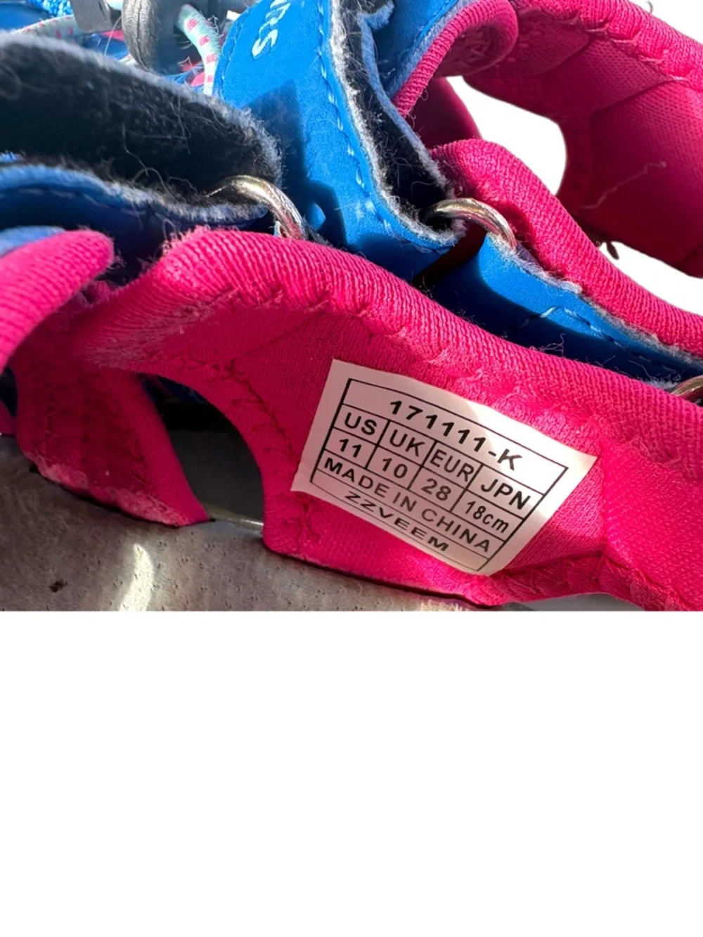 Girls Water Sandals Closed Toe Blue Pink Beach Pool Size 11